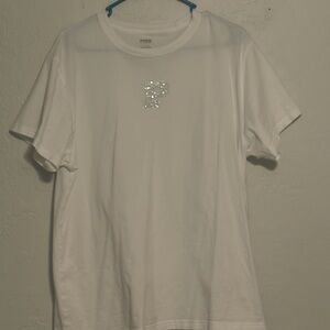 PINK Victoria's Secret White Short Sleeve Tee with Silver Sequin 'P'